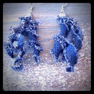 Fringe Denim Earrings